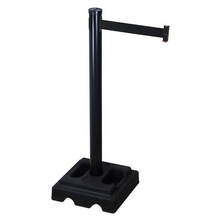 Retracta-Belt Barrier Post with Belt, Black, 10 ft Length, 40 in Post Height, No Legend, Black 302BA-BK