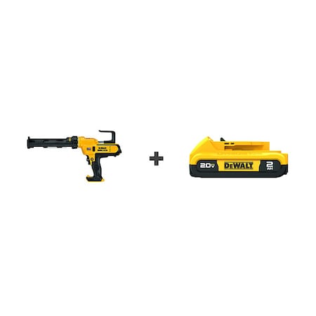 Dewalt Caulk Gun Kit, Yellow, 10 oz Capacity, 20V DC DCE560B / DCB203
