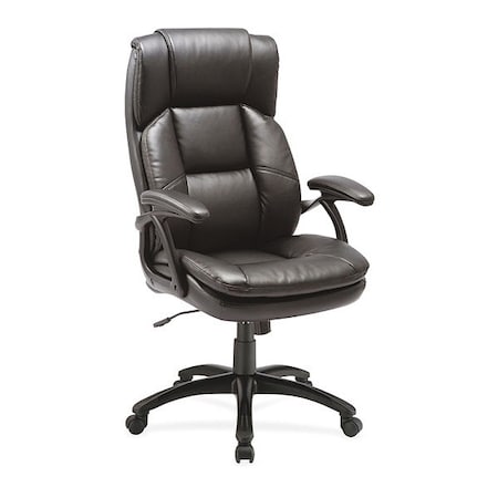 Lorell Executive Chair Black Base High-Back Leather Chair, Black, Adjustable Arms, Leather, Black LLR59535