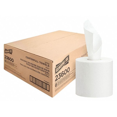 Genuine Joe Center Pull Paper Towels, 2 Ply, 7 7/8 in x 10 in Sheet Size, 600 Sheets/Roll, White, 6PK GJO23600