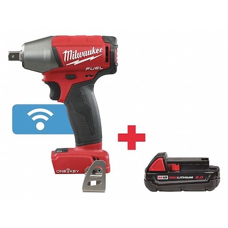 Milwaukee Tool M18 FUEL with ONE-KEY 1/2" Compact Impact Wrench w/ Pin Detent + M18 CP2.0 Battery 2759-20, 48-11-1820