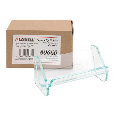 Lorell Paper Clip Holder - Clear/Green Acrylic Desk Organizer For Office Supplies