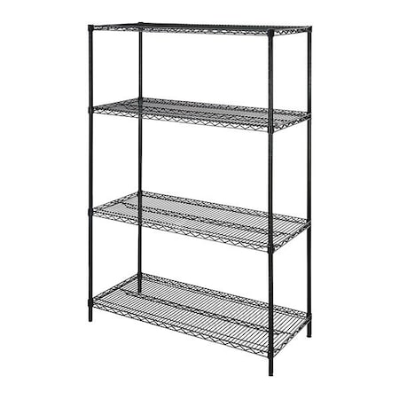 Lorell Wire Shelving Unit, 18"D x 48"W x 72"H, 4 Shelves, Black, Shelving Type: Starter LLR70061