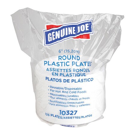 Genuine Joe Reusable Plastic Plates, 6", Wht, PK125 GJO10327