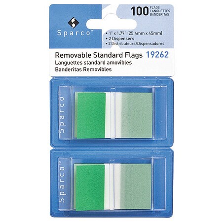 Sparco Rmvbl Standard Flags Dispenser, Grn, PK100 SPR19262