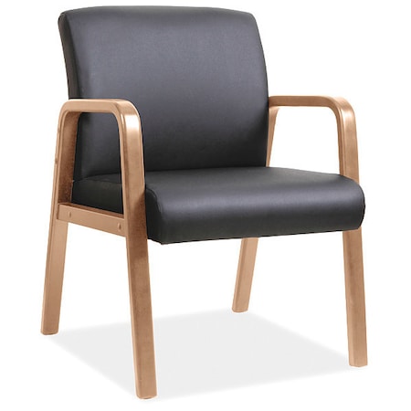 Lorell Guest Chair, Wood Back, 24 in W 26.6" L 33.3" H, Fixed, Bonded Leather Seat LLR20026