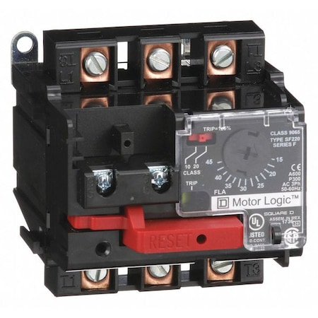 Square D NEMA Overload Relay, 1NC, 15 A Min current, 45 A Max current, 600V AC 9065SF220
