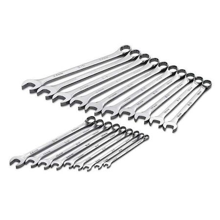 Sk Professional Tools Combo Wrench Set, Long, Chrome, 6-24mm, 19Pc 86037
