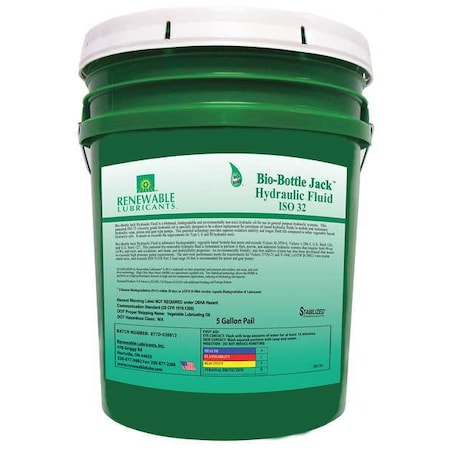 Renewable Lubricants 5 gal Pail, Hydraulic Oil, 32 ISO Viscosity, Not Specified SAE 81634