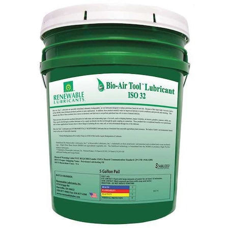 Renewable Lubricants Biodegradable Air Tool Oil, 5 gal. 83114