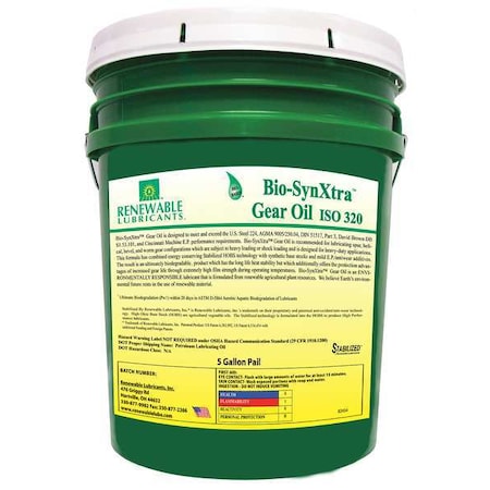 Renewable Lubricants 5 gal Gear Oil Pail 320 ISO Viscosity, 85W140 SAE, Yellow 82454