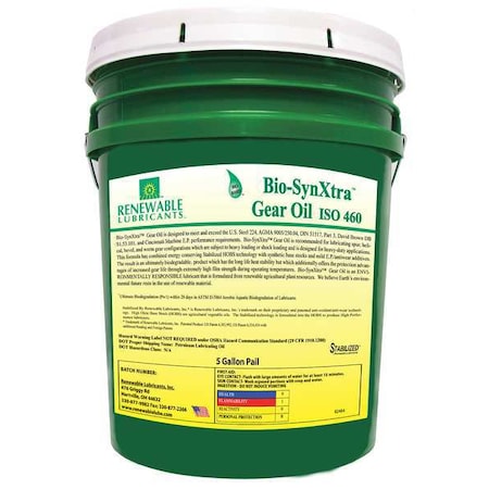 Renewable Lubricants Gear Oil, 5 gal, Pail, Yellow 82464