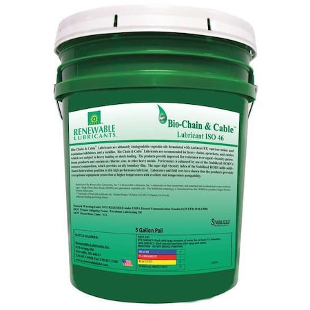 Renewable Lubricants 5 gal, Pail, Vegetable Oil, Yellow 83054