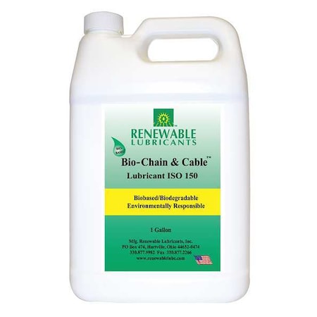 Renewable Lubricants Chain & Wire Rope Lubricant, 1 gal, Jug, Vegetable Oil Base, 554 Degrees F Max Op Temp, Yellow 83083