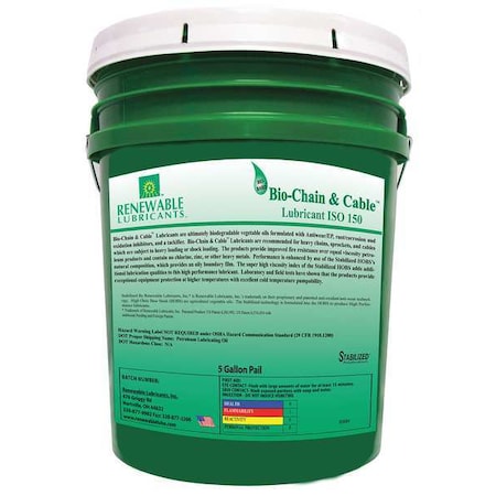 Renewable Lubricants 5 gal, Pail, Vegetable Oil, Yellow 83084