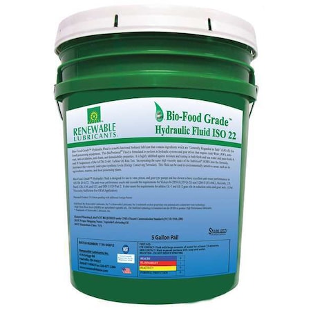 Renewable Lubricants Food Grade Hydraulic Oil, 5 gal. 87104