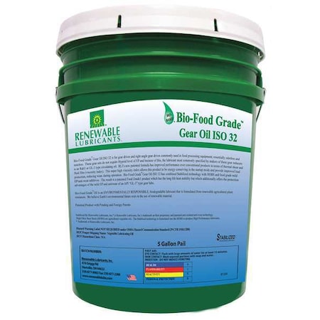 Renewable Lubricants 5 gal Gear Oil Pail 32 ISO Viscosity, Not Specified SAE, Yellow 87204
