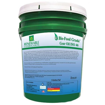 Renewable Lubricants 5 gal Gear Oil Pail 46 ISO Viscosity, Not Specified SAE, Yellow 87214
