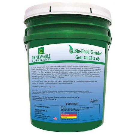 Renewable Lubricants 5 gal Gear Oil Pail 68 ISO Viscosity, Not Specified SAE, Yellow 87224