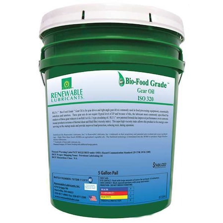 Renewable Lubricants Food Grade Gear Oil, 5 gal. 87264
