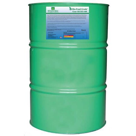 Renewable Lubricants 55 gal Bio-Food Grade Gear Oil Drum 460 ISO Viscosity, Light Amber 87276