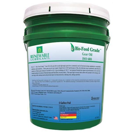 Renewable Lubricants 5 gal Gear Oil Pail 100 ISO Viscosity, Not Specified SAE, Yellow 87284