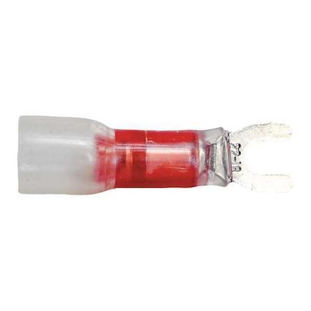 Velvac Fork Terminal, #6 Stud Size, 18 AWG, 600 V, Heat Shrink Insulated, Red, 10 PK 30122