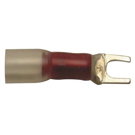 Velvac Fork Terminal, #10 Stud Size, 18 AWG, 600 V, Heat Shrink Insulated, Red, 10 PK 30124