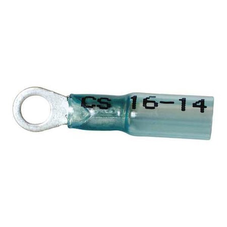 Velvac Ring Terminal, #10 Stud Size, 14 AWG, 600 V, Heat Shrink Insulated, Blue, Crimp Termination Only 37314