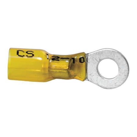 Velvac Ring Terminal, 5/16 in Stud Size, 10 AWG, 600 V, Heat Shrink Insulated, Yellow, 10 PK 37416