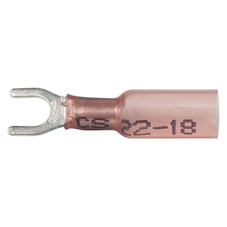 Velvac Fork Terminal, #10 Stud Size, 18 AWG, 600 V, Heat Shrink Insulated, Red, 10 PK 37124