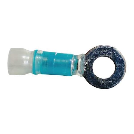 Velvac Ring Terminal, 1/4 in Stud Size, 14 AWG, 600 V, Heat Shrink Insulated, Blue, Crimp Termination Only 30315