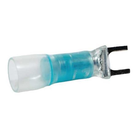 Velvac Fork Terminal, #10 Stud Size, 14 AWG, 600 V, Heat Shrink Insulated, Blue, 10 PK 30324