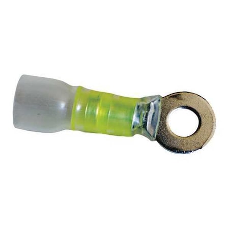 Velvac Ring Terminal, 5/16 in Stud Size, 10 AWG, 600 V, Heat Shrink Insulated, Yellow, 10 PK 30416