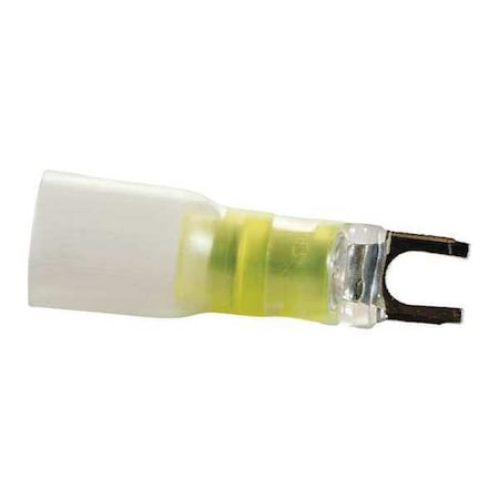 Velvac Fork Terminal, #10 Stud Size, 10 AWG, 600 V, Heat Shrink Insulated, Yellow, 10 PK 30424