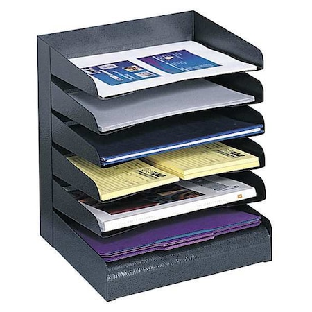 Safco Desk Tray, Black, Steel, 12 in W, 9 1/2 in L, 13 1/4 in H, 6 Number of Compartments 3128BL