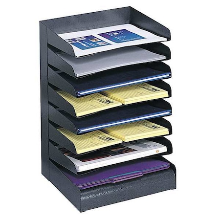 Safco Desk Tray, Black, Steel, 12 in W, 9 1/2 in L, 17 3/4 in H, 8 Number of Compartments 3129BL