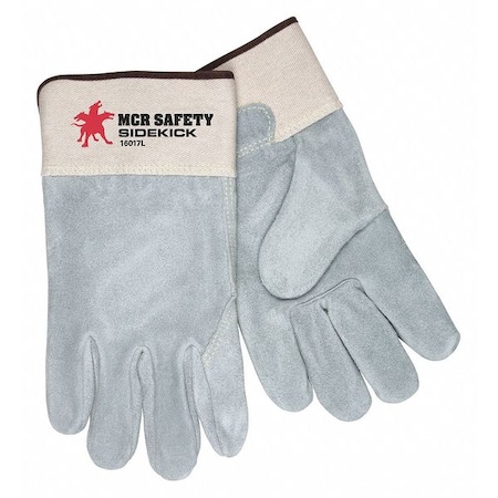 Mcr Safety Leather Gloves, Cowhide, Safety Cuff, Wing Thumb, Full Finger, Gray, XL, 12 PK 16017XL