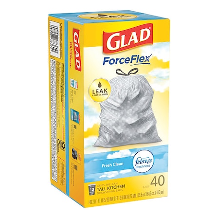 GLAD 13 gal Trash Bags, 24 in x 27 1/2 in, Extra Heavy-Duty, 0.78 mil, White, 40 PK 78361