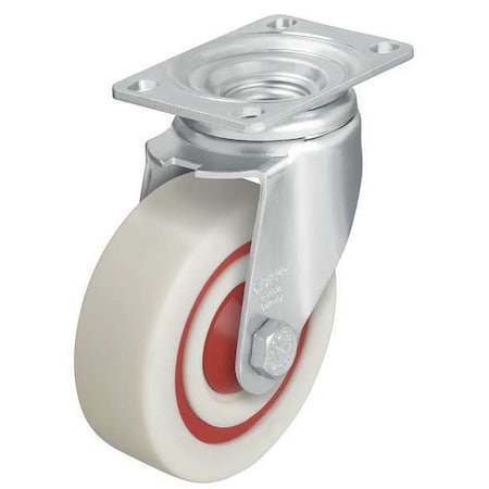 Zoro Select Swivel Plate Caster, Nylon, 4 in., 400 lb., Wht L-POW 100KF-12