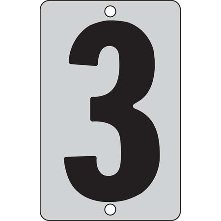 Electromark Number Card, 3, 2In, Blk/Slvr, PK25 FLATKS2S3