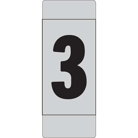 Electromark Number Card, 3, 1In, Blk/Slvr, PK100 SLIPONKS1S3