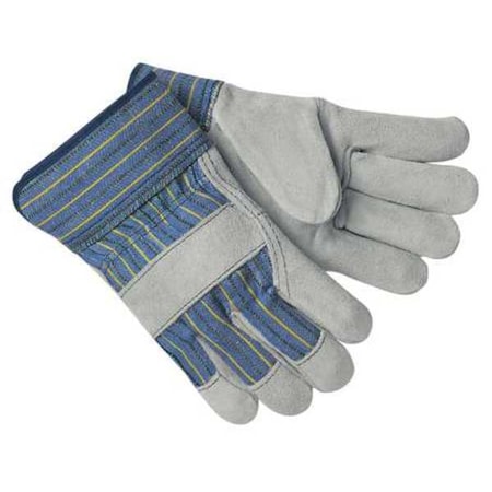 Mcr Safety Leather Gloves, Cowhide, Safety Cuff, Wing Thumb, Full Finger, Gray, M, 1 PR 1400M