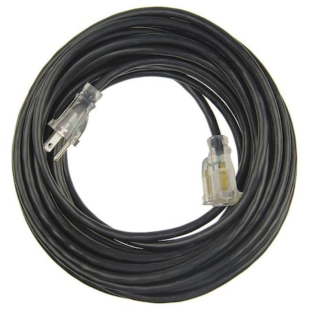 Zoro Select SJTW Outdoor Extension Cord, 16 AWG 1 Outlet, 5-15R, Black, PVC, 5-15P, 50 ft 21RJ51