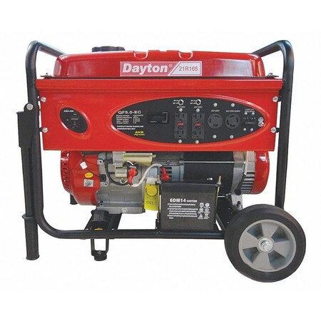 Dayton Portable Generator, Gasoline, 5000 Rated, 8000 Surge, Electric/Recoil Start, 41.7/20.8 A 21R165