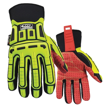 Ringers Gloves Roughneck Hi-Vis Cut Resistant Impact Gloves, Synthetic Leather Palm, L, High-Visibility Yellow/Red 270-10