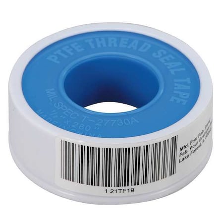 ZORO SELECT Thread Sealant Tape, 1/2 in W x 21 ft L, 8.5 mil Thick, White, 1 Pk 21TF19