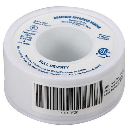 ZORO SELECT Sealant Tape, 3/4 x 520 In 21TF26