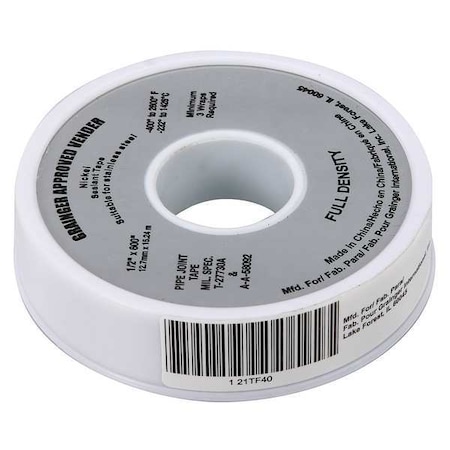 ZORO SELECT Sealant Tape, 1/2 x 600 In 21TF40