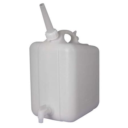 Zoro Select Jerrican with Spigot, 20 L Capacity - mL, 5 gal Capacity - oz, Screw On/Spigot Closure, HDPE, White F11859-0050
